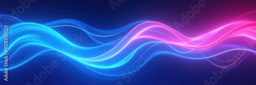 A vibrant, flowing wave of blue and pink light on a dark background, perfect for technology, creativity, or digital media themes.