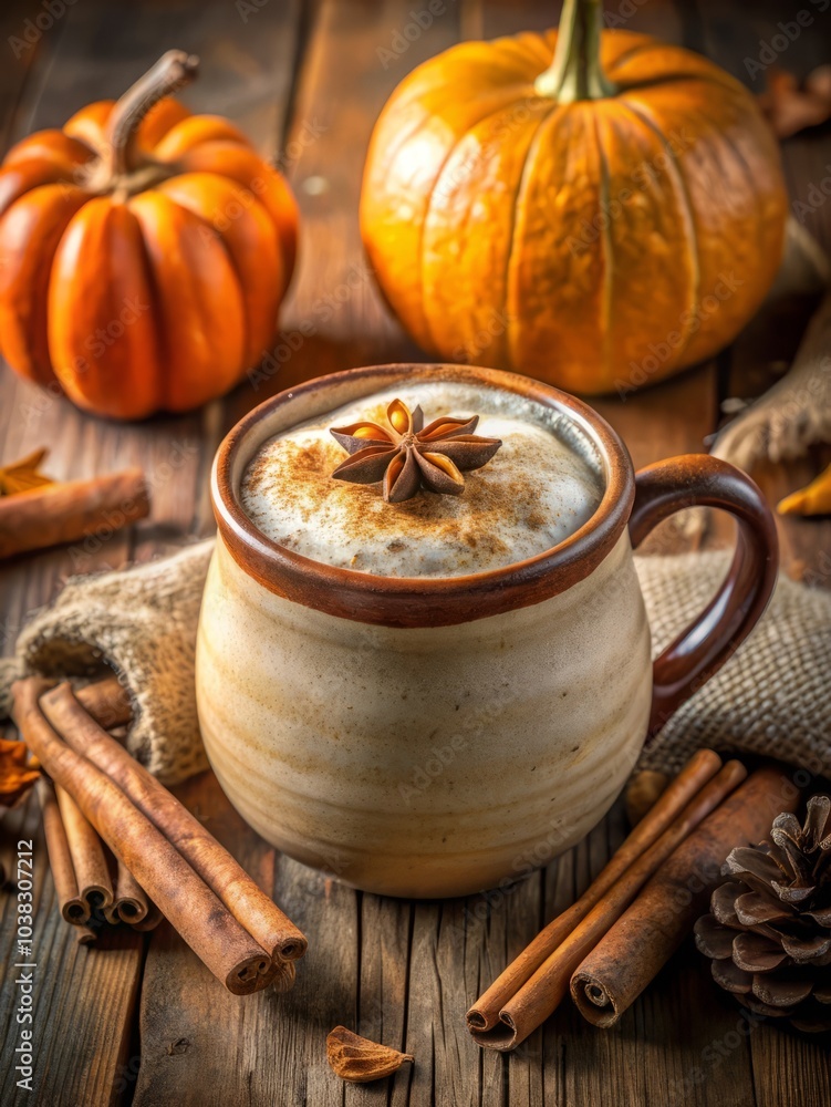 autumn still life with spice latte, cinnamon and pumpkin on wooden table, concept warm autumn food background autumn still life with spice latte, cinnamon and pumpkin on wooden table, concept warm autumn food background