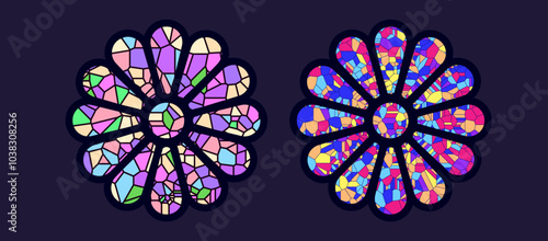 Stained glass rosette vector illustration set