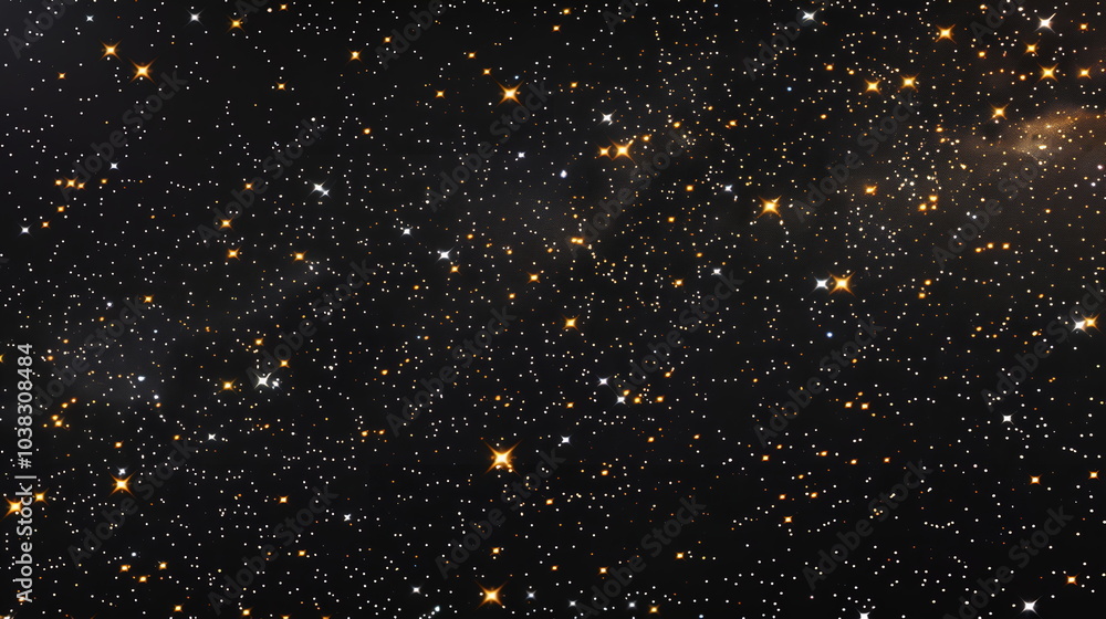 Starry sky, black background, stars in the shape of small yellow dots scattered on it, large and dense group of stars, distant view of the Milky Way Starry sky, black background, stars in the shape of small yellow dots scattered on it, large and dense group of stars, distant view of the Milky Way