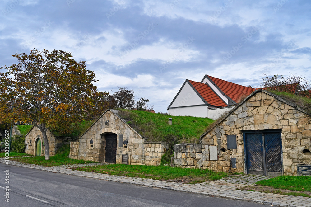 Old stone wine cellars in Purbach, Austria Old stone wine cellars in Purbach, Austria