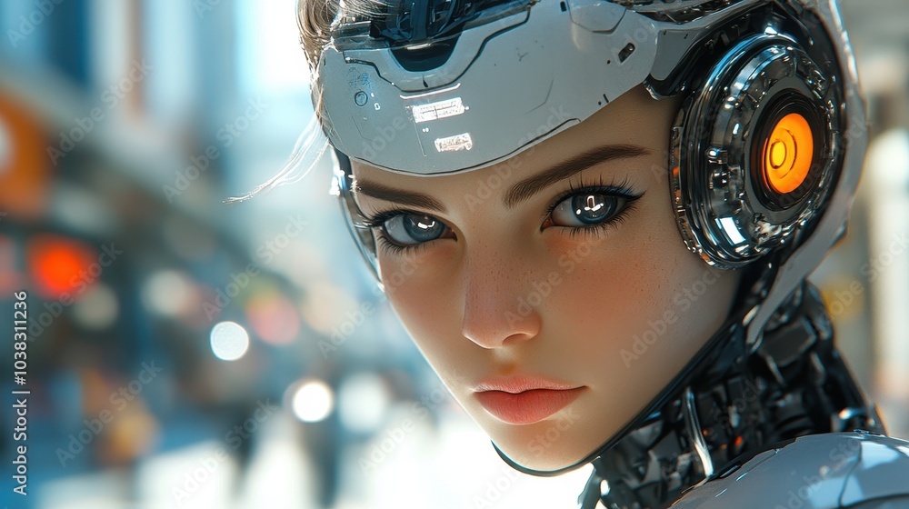 A cyber girl in a robot suit on the streets of a futuristic city. Virtual reality becomes reality and artificial intelligence rules humanity. A cyber girl in a robot suit on the streets of a futuristic city. Virtual reality becomes reality and artificial intelligence rules humanity.