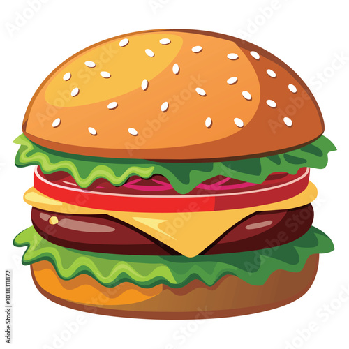 Delicious Cartoon burger Vector illustration.