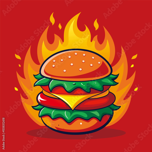 Delicious Cartoon burger Vector illustration.