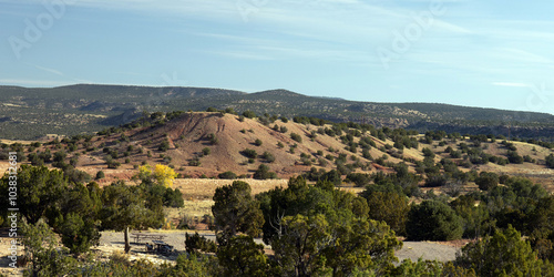 Panoramic view of the beautiful landscape near the Army Corps of Engineers’ Abiquiu Lake in northern New Mexico, USA