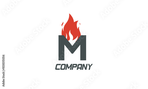 fire flames M red letter alphabet logo icon design with LIGHT BLACK color for business and company photo