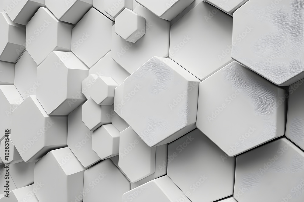 A bunch of white hexagons stacked on top of each other A bunch of white hexagons stacked on top of each other