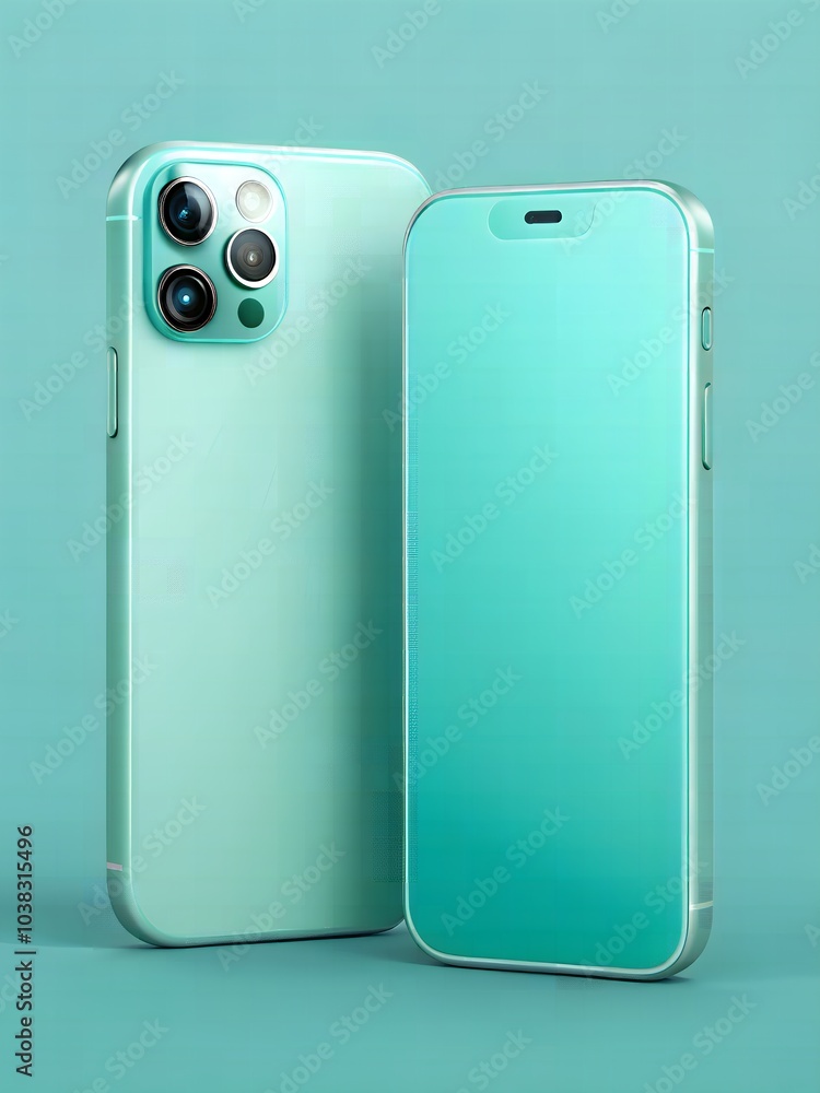 A sleek mockup of the smartphone in Turquoise color with soft Turquoise background A sleek mockup of the smartphone in Turquoise color with soft Turquoise background