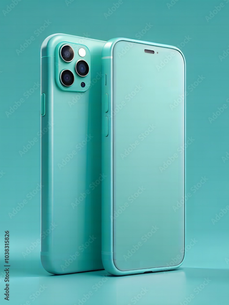 A sleek mockup of the smartphone in Turquoise color with soft Turquoise background A sleek mockup of the smartphone in Turquoise color with soft Turquoise background