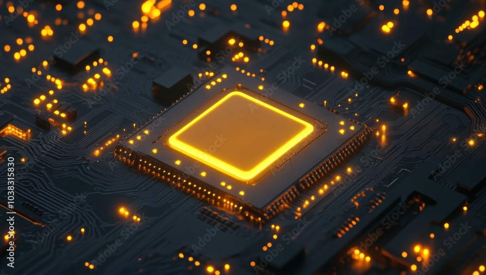 Close-Up of a Glowing CPU on a Circuit Board Close-Up of a Glowing CPU on a Circuit Board