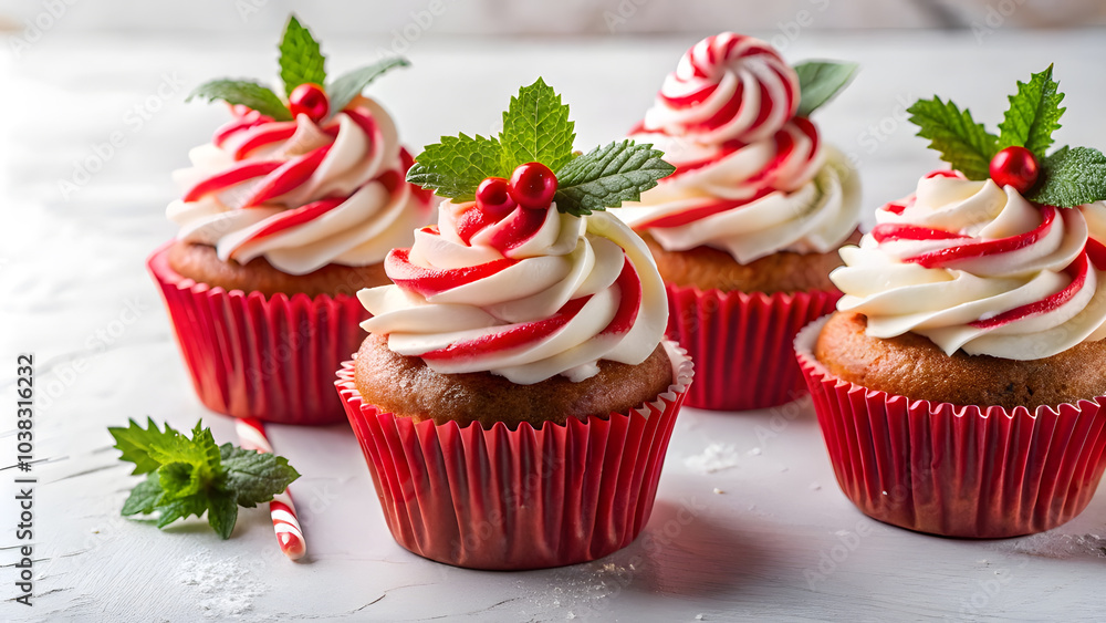 Red Cupcakes with Peppermint Candy Canes and Blank Space. Perfect for: Christmas, Holiday parties, Store promotions Red Cupcakes with Peppermint Candy Canes and Blank Space. Perfect for: Christmas, Holiday parties, Store promotions