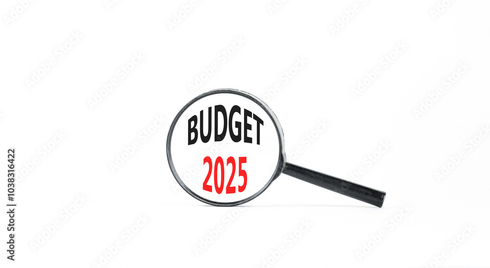 Planning budget 2025 new year symbol. Concept words Budget 2025 on beautiful white paper in magnifying glass. Beautiful white paper background. Business budget 2025 new year concept. Copy space. Planning budget 2025 new year symbol. Concept words Budget 2025 on beautiful white paper in magnifying glass. Beautiful white paper background. Business budget 2025 new year concept. Copy space.