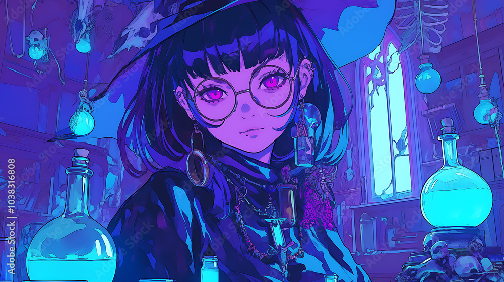 anime girl wearing glasses witch in robe anime girl wearing glasses witch in robe