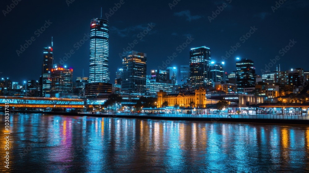 Fototapeta premium Glowing Skyline of a City at Night