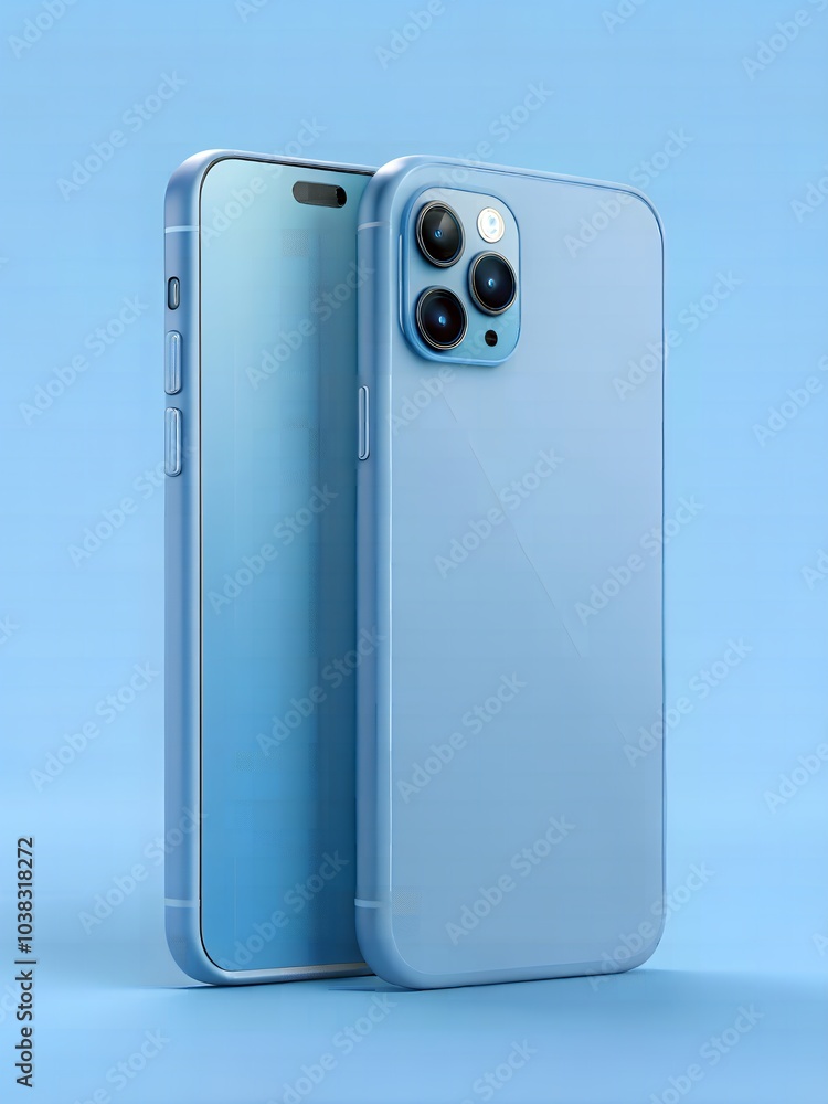 A sleek mockup of the smartphone in blue color with soft blue background A sleek mockup of the smartphone in blue color with soft blue background