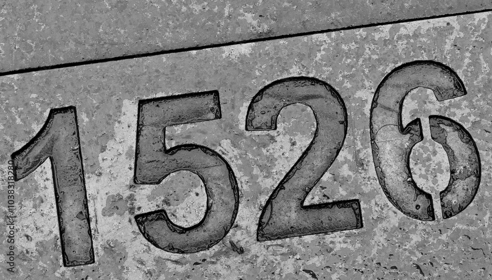 1526 Street Symbol: Number on Wet Ground After the Rain 1526 Street Symbol: Number on Wet Ground After the Rain