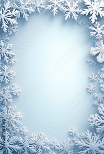 Winter snow frame. Christmas Snowflakes border. Snowy frame frozen background
