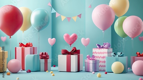 Colorful Balloons and Gift Boxes on a Blue Background