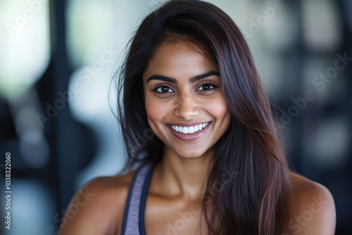 Wallpaper Mural confident indian female at gym demonstrating enthusiasm and motivation. healthy exercise routine, fitness portrait with copy space, active lifestyle and workout, physical training Torontodigital.ca