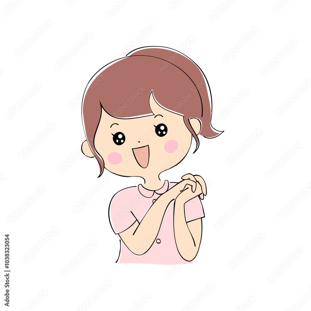 笑顔で話す若い女性 表情バリエーション_肌色 ペン画風 笑顔で話す若い女性 表情バリエーション_肌色 ペン画風