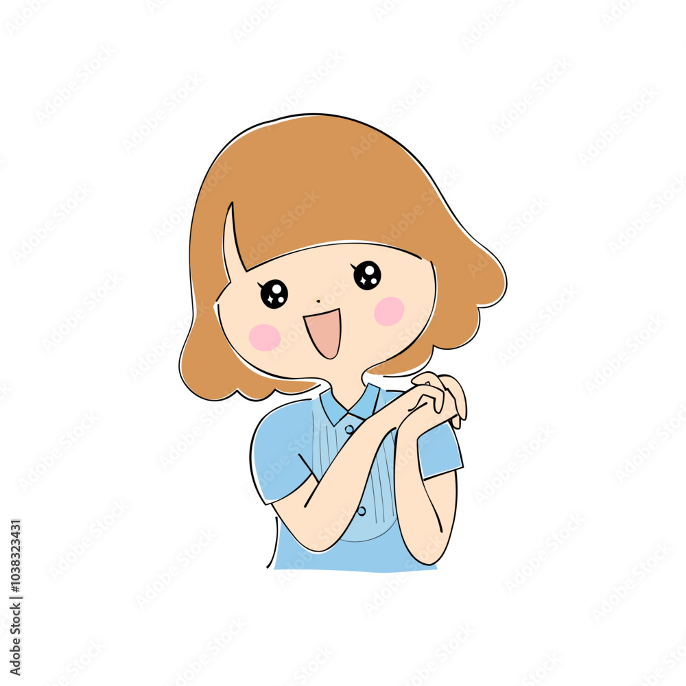 若い女性　表情バリエーション_肌色　ペン画風