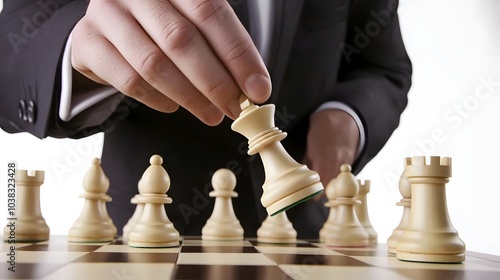Wallpaper Mural A businessman's hand moves a chess piece on a board, strategizing his next move. Torontodigital.ca