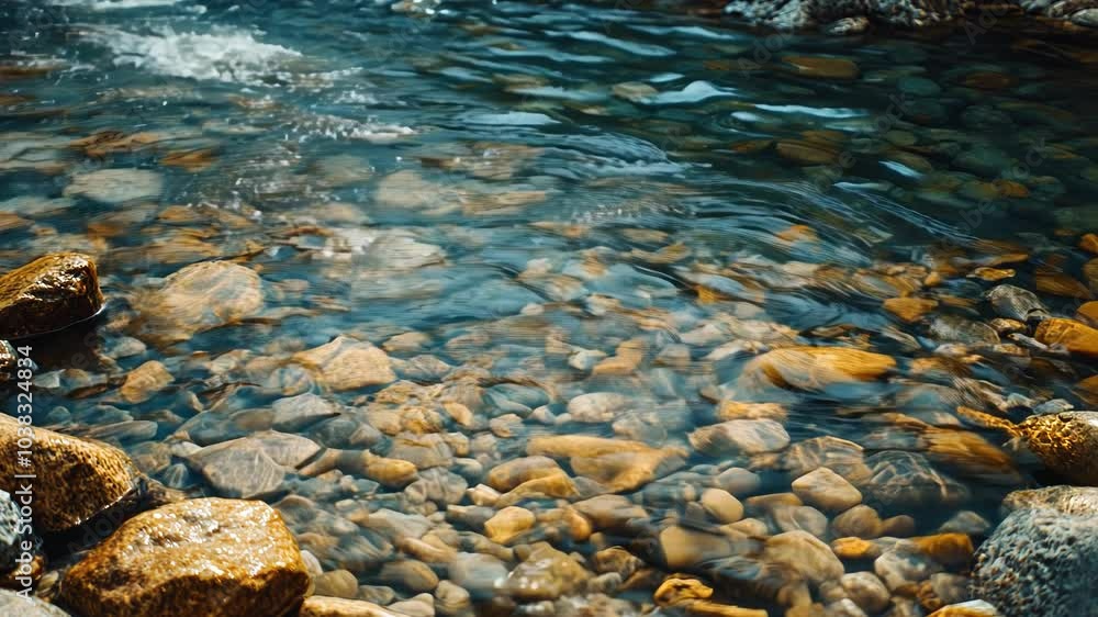 Clear River Water over Smooth River Stones Clear River Water over Smooth River Stones