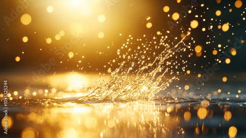 Wallpaper Mural stunning splash of water creates mesmerizing display of golden droplets, reflecting light beautifully. scene captures essence of tranquility and natures elegance Torontodigital.ca