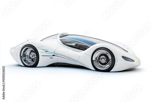 Futuristic White Concept Car with Transparent Cabin. Electric car of the future on a white background photo