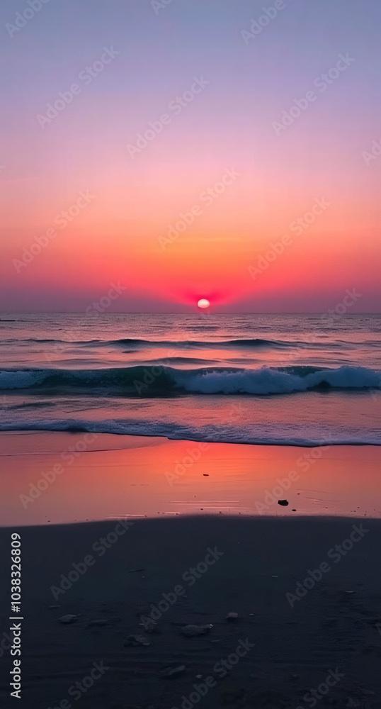 Fototapeta premium Pink sunset over the sea