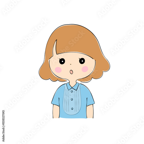 感心している若い女性　表情バリエーション_肌色　ペン画風