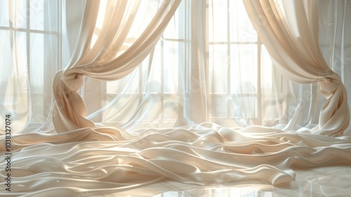 Sunbeams stream through sheer curtains, creating a soft and inviting atmosphere in a room with a window.