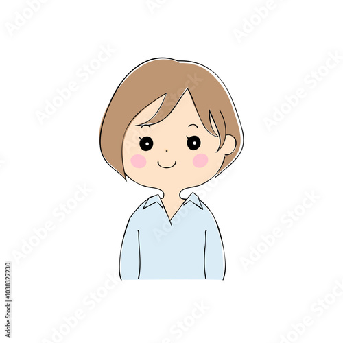 微笑む若い女性　表情バリエーション_肌色　ペン画風