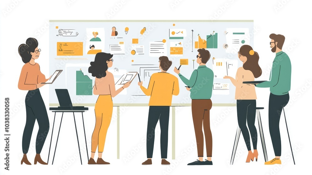 Diverse team using smart tools for collaborative project planning, illustration Diverse team using smart tools for collaborative project planning, illustration