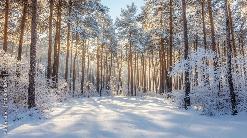 Serene Winter Forest with Snow and Frosty Trees Serene Winter Forest with Snow and Frosty Trees