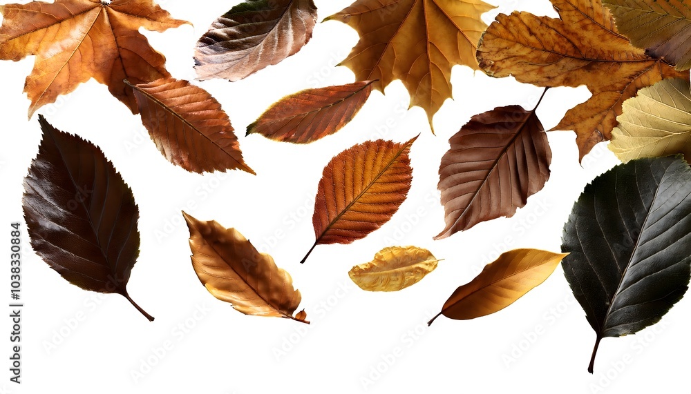 Fototapeta premium Autumn leaves flying and falling isolated on background