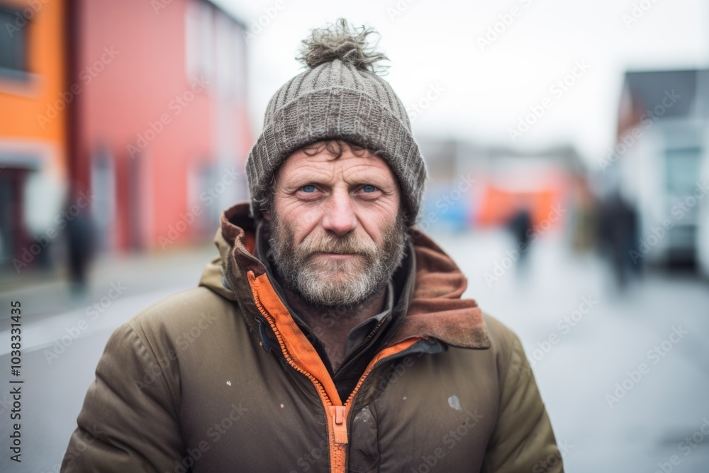 Portrait of a bearded man in a hat and jacket on the street Portrait of a bearded man in a hat and jacket on the street
