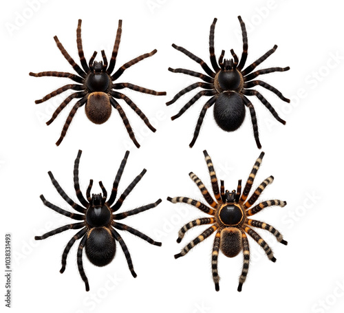 Different Types of Spiders Posed in Detailed Arrangement isolated on a white background photo