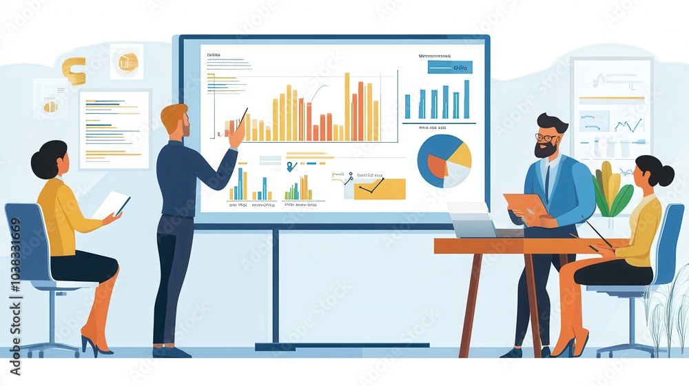 Business Team Analyzing Data in Office Setting Business Team Analyzing Data in Office Setting