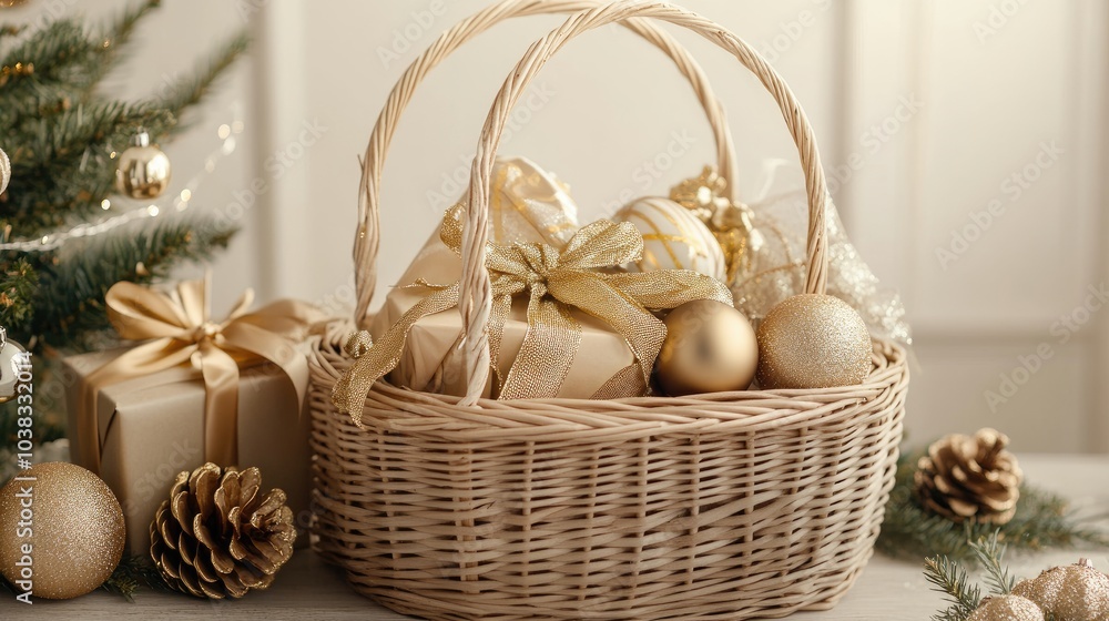 Gift basket, Gift set, Holiday and Christmas and New year present Concept Gift basket, Gift set, Holiday and Christmas and New year present Concept