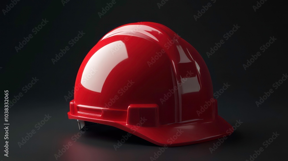 Fototapeta premium A red hard hat sits on a black background.