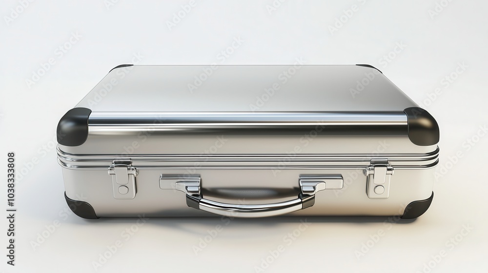 Metal Briefcase with Handle on Light Background Metal Briefcase with Handle on Light Background