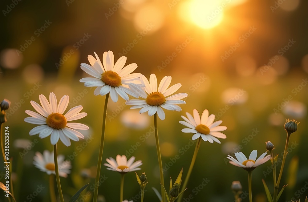 Close-up of a daisy flower in a sunny field Close-up of a daisy flower in a sunny field