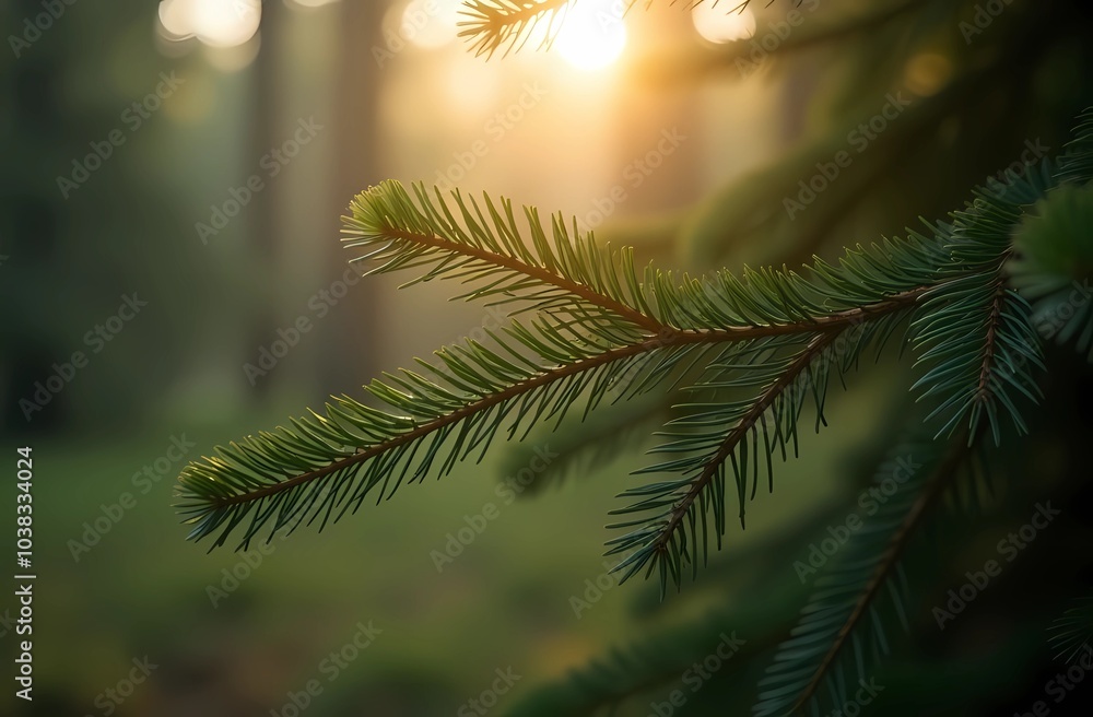 Spruce branches on the background of a beautiful forest. Spruce branches on the background of a beautiful forest.