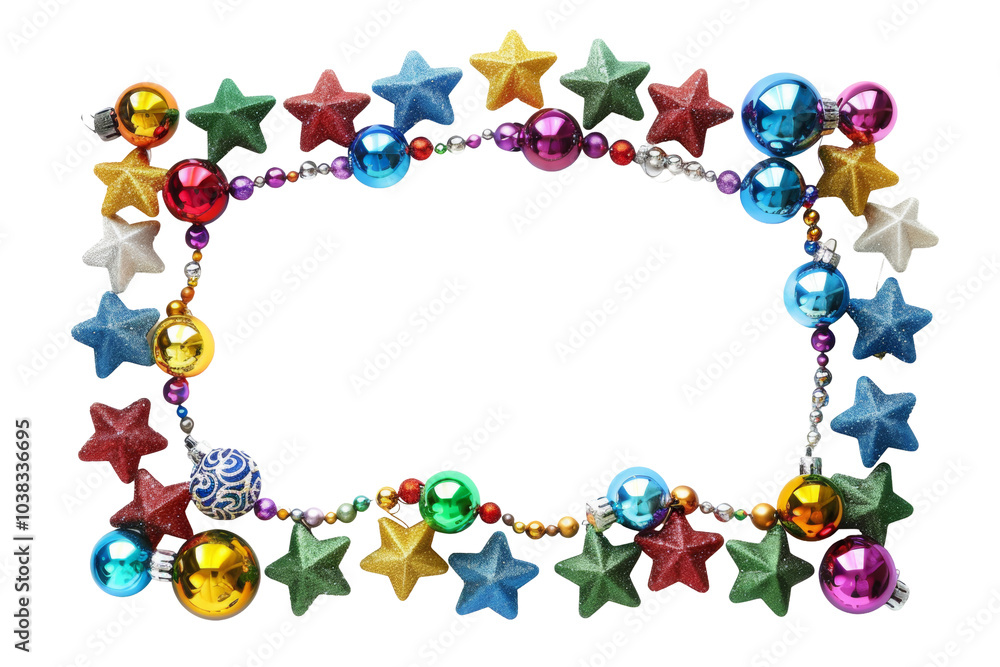 Beautiful Christmas wreath with shiny stars and colorful orbs isolated on transparent or white background Beautiful Christmas wreath with shiny stars and colorful orbs isolated on transparent or white background