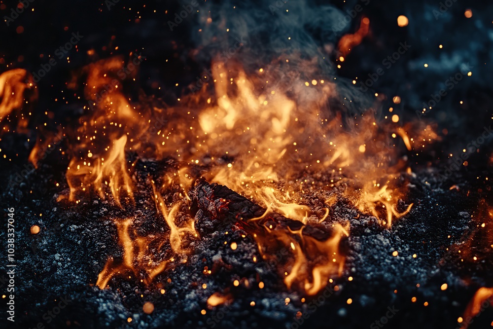 Burning campfire on dark night Burning campfire on dark night