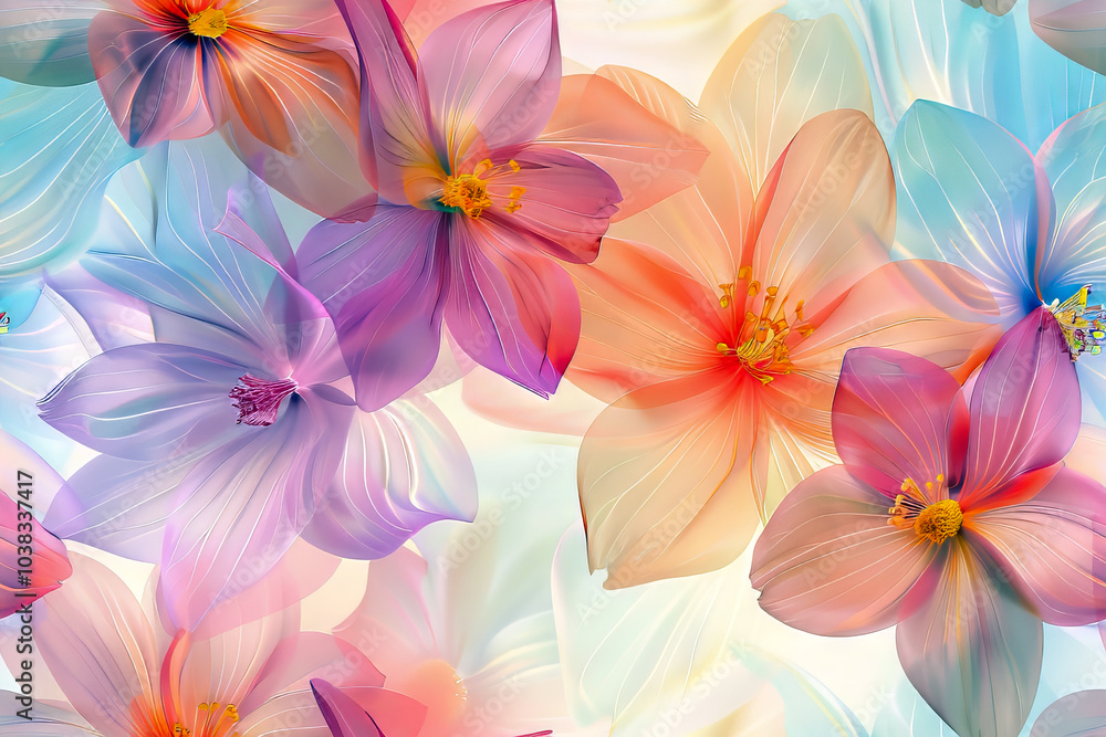 Fototapeta premium Modern colourful flower design background with a seamless repeat and fully tileable floral pattern.