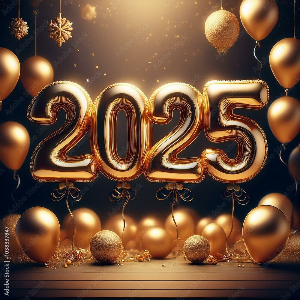 golden balloons new year 2025