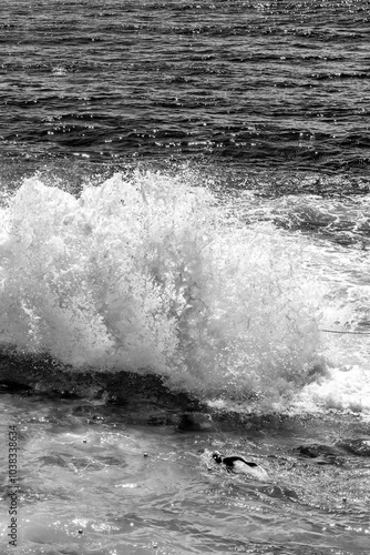 Bondi Beach, New South Wales. Sea Waves crushing on the famous pools along the ocean on a stormy morning