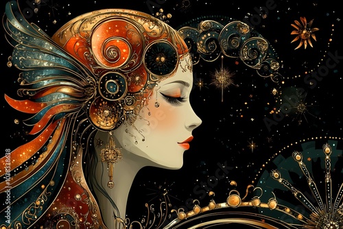 The zodiac sign Scorpio as a beautiful Art Deco woman